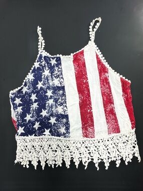 American Flag Lacey Crop Tank Top M